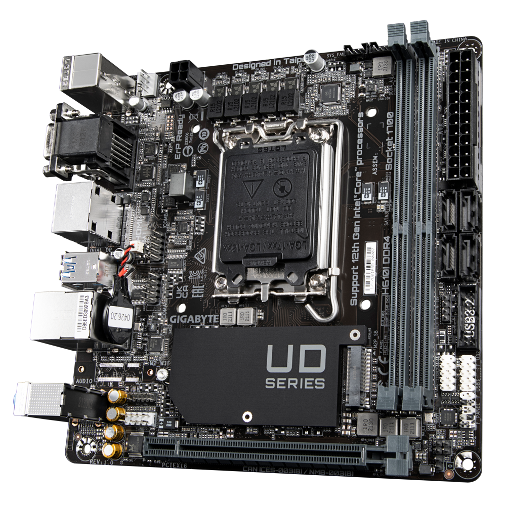 Gigabyte H610I DDR4, "Intel", LGA 1700, "Intel® Celeron®", "Intel® Core™ i3", "Intel® Core™ i5", "Intel® Core™ i7", "Intel® Core™ i9", "Intel Pentium G", LGA 1700, DDR4-SDRAM, 64 GB