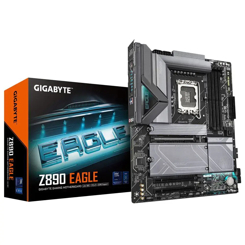 Mainboard GIGABYTE Intel Z890 LGA1851 ATX Memory DDR5 Memory slots 4 2xPCI-Express 4.0 4x. 1xPCI-Express 5.0 16x 4xM.2 1xDisplayPort 4xUSB 2.0 5xUSB 3.2 1xUSB-C 1xRJ45 3xAudio port Z890EAGLE
