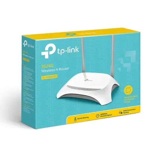 TP-Link 3G/4G belaidis N maršrutizatorius, "Wi-Fi 4" (802.11n), vienos juostos (2,4 GHz), Ethernet LAN, juodas, baltas, stalinis maršrutizatorius