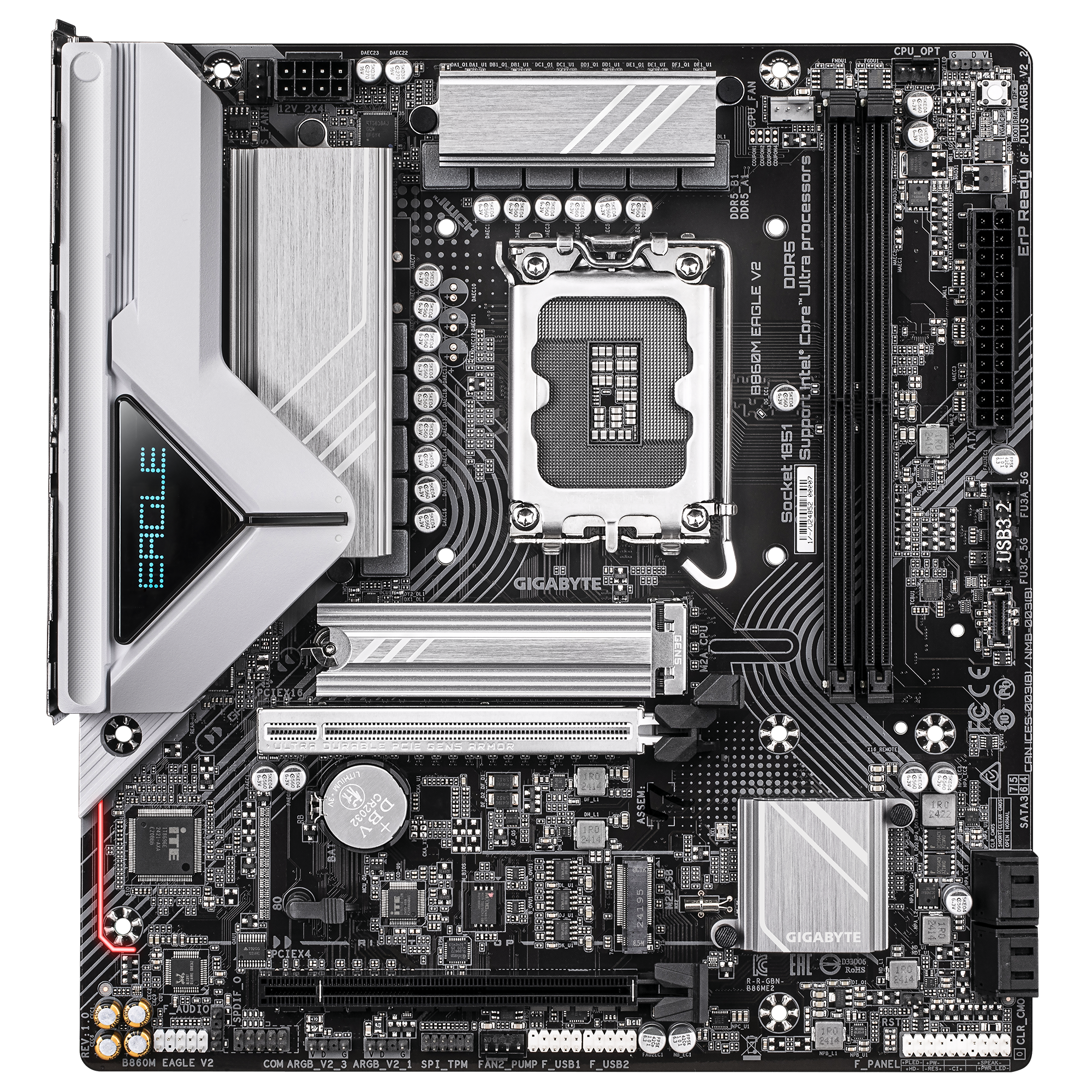 Gigabyte B860M EAGLE V2 | Processor family Intel | Processor socket LGA1851 | DDR5 | Supported hard disk drive interfaces SATA, M.2 | Number of SATA connectors 4