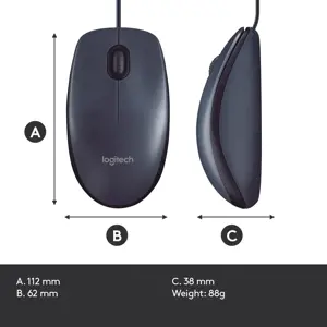 "Logitech" pelė M100, dvipusė, optinė, A tipo USB, 1000 DPI, pilka