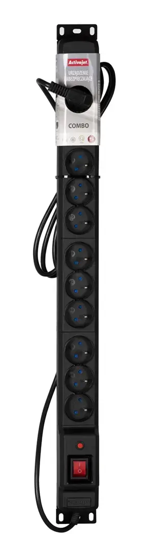 "Activejet COMBO" 12 lizdų maitinimo juosta 1,5 m juoda