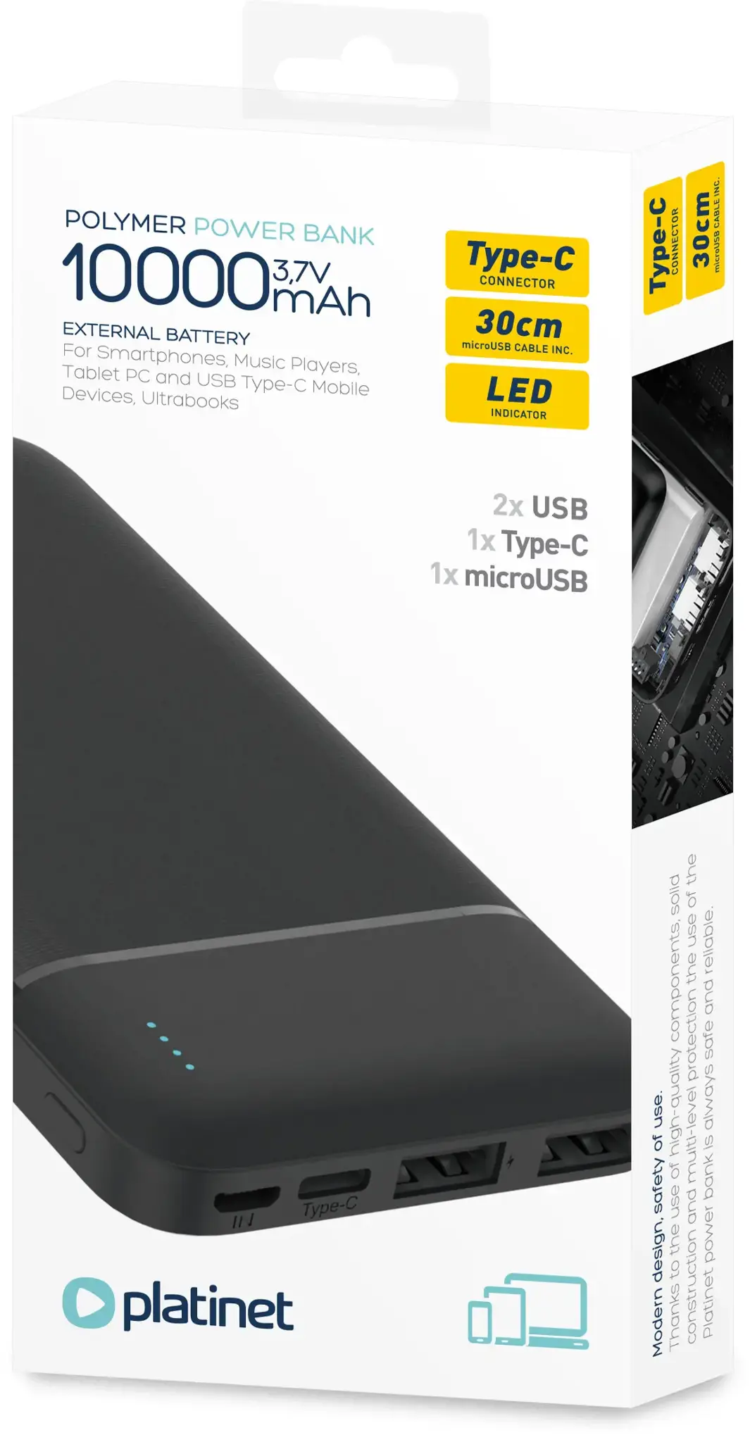 Platinet power bank 10000mAh PMPB10W705, baltos spalvos