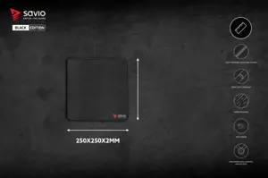SAVIO ŽAIDIMŲ PELĖS KILIMĖLIS 250X250X2MM, DYGSNIUOTAIS KRAŠTAIS BLACK EDITION TURBO DYNAMIC S