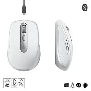 "Logitech MX Anywhere 3S", dešinioji ranka, lazerinis, RF belaidis + "Bluetooth", 8000 DPI, pilkas, baltas