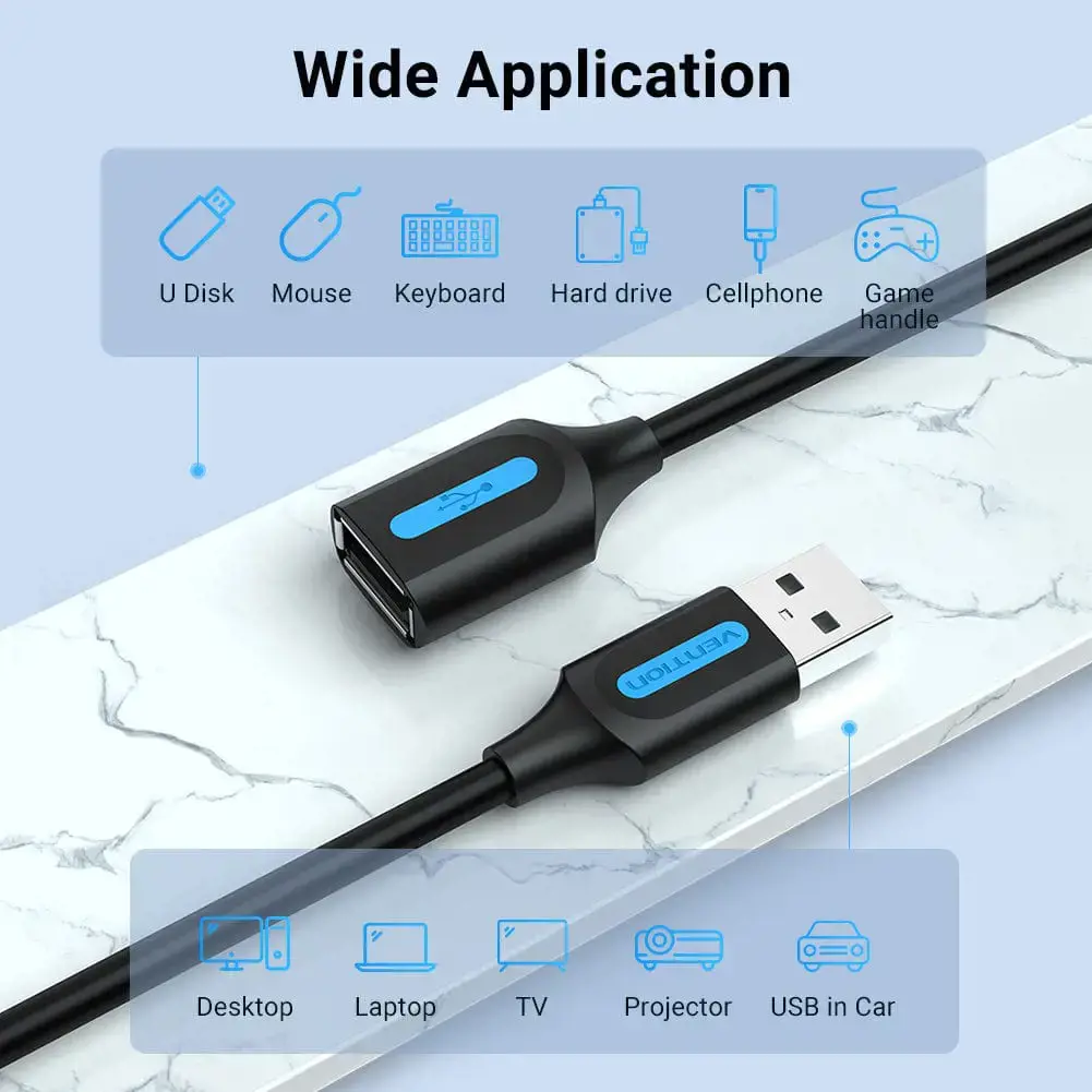 "Vention" USB 2.0 A vyriškos ir moteriškos lyties prailginimo kabelis 3M juodas PVC tipas, 3 m, USB A, USB A, USB 2.0, USB 2.0, 480 Mbps, juodas