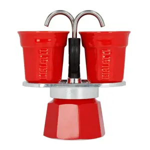 "Bialetti Mini Express" kavos aparatas raudonas 2tz + 2 puodeliai