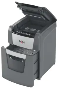 Rexel Optimum AutoFeed+ 100X Dokumentų naikiklis Cross Cut 4x28mm P-4 34L 55 dBA, Pilka/Juoda