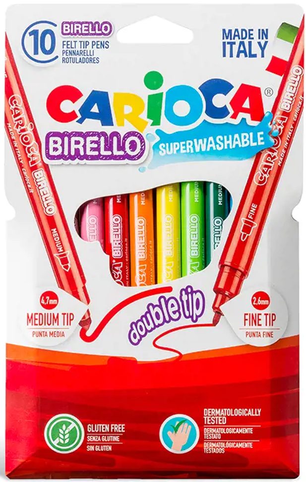 Flomasteriai CARIOCA BIRELLO, dvipusiai, 10 spalvų
