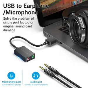 "Vention" 2 prievadų USB išorinė garso kortelė 0,15M juoda, 2,1 kanalo, 16 bitų, USB