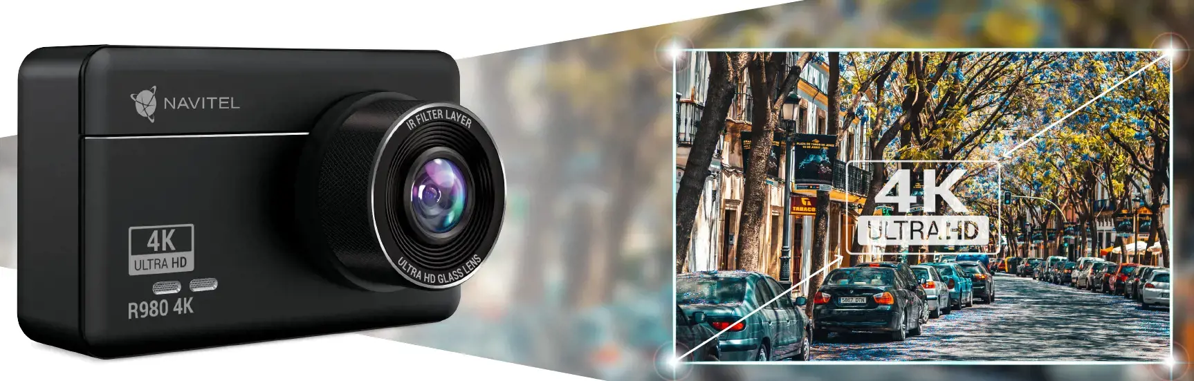 "Navitel R980 4K" prietaisų kamera su "Wi-Fi", GPS informatoriumi ir skaitmeniniu spidometru