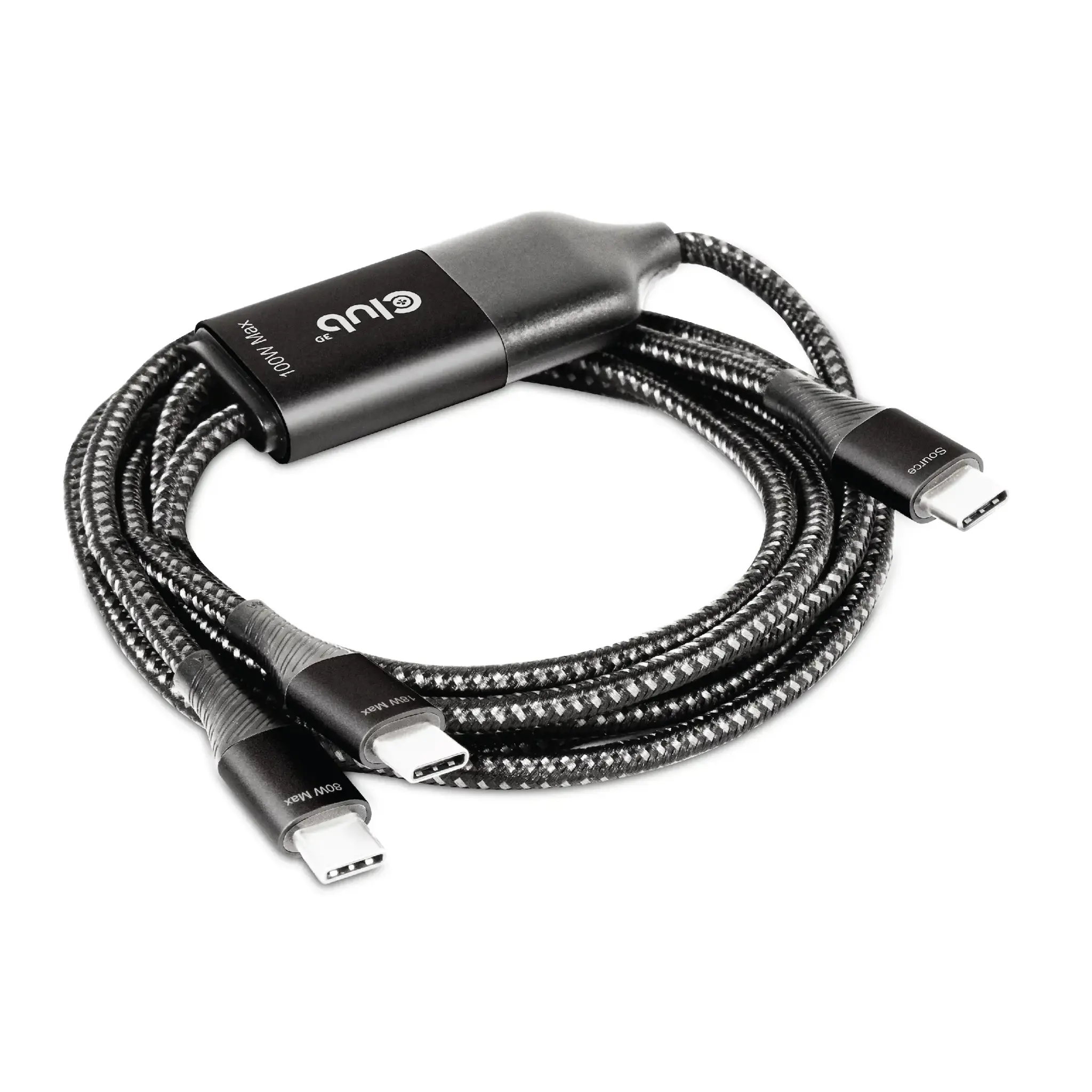 CLUB3D USB Type-C, Y charging cable to 2x USB Type-C max. 100W, 1.83m/6ft M/M, 1.83 m, USB C, USB C, Black