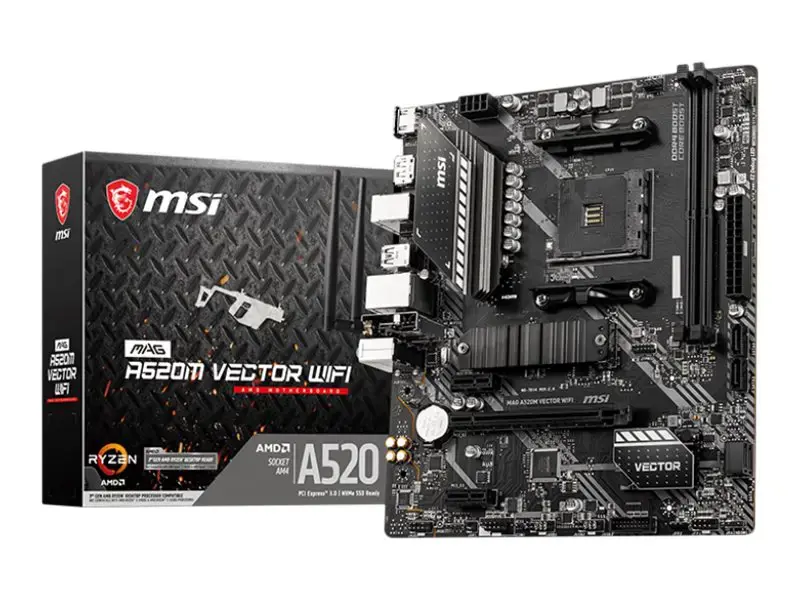 MSI MAG A520M VECTOR WIFI, AMD, Socket AM4, 3rd Generation AMD Ryzen™ 3, 3rd Generation AMD Ryzen 5, 3rd Generation AMD Ryzen™ 7, 3rd..., DDR4-SDRAM, 64 GB, DIMM