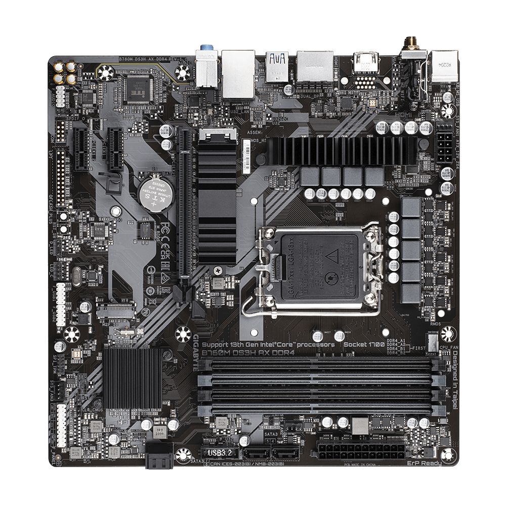 Gigabyte B760M DS3H AX DDR4, "Intel", LGA 1700, "Intel® Celeron®", "Intel® Core™ i3", "Intel® Core™ i5", "Intel® Core™ i7", "Intel® Core™ i9",..., LGA 1700, DDR4-SDRAM, 128 GB