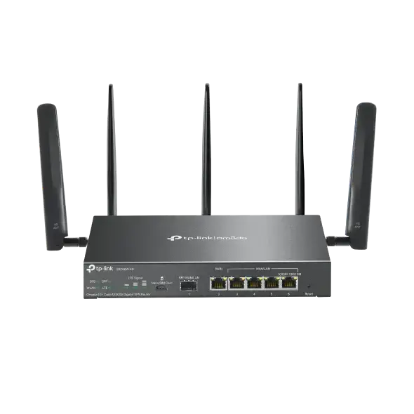 TP-Link Omada 4G+ Cat6 AX3000 Gigabit VPN Router, Wi-Fi 6 (802.11ax), Dual-band (2.4 GHz / 5 GHz), Ethernet LAN, 4G, Black, Desktop/pole router