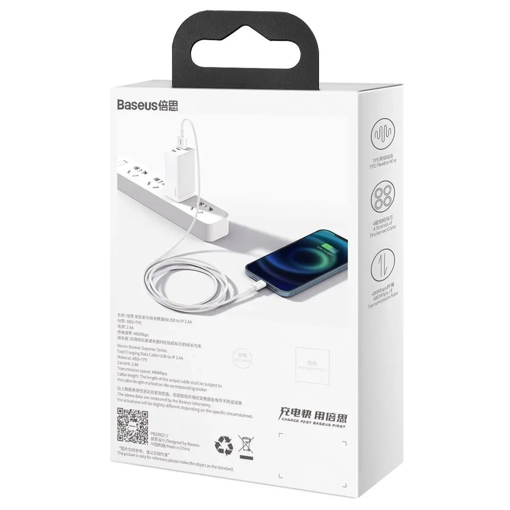 "Baseus Superior" USB - "Lightning" laidas 2,4A 1 m, baltas ( baltas)
