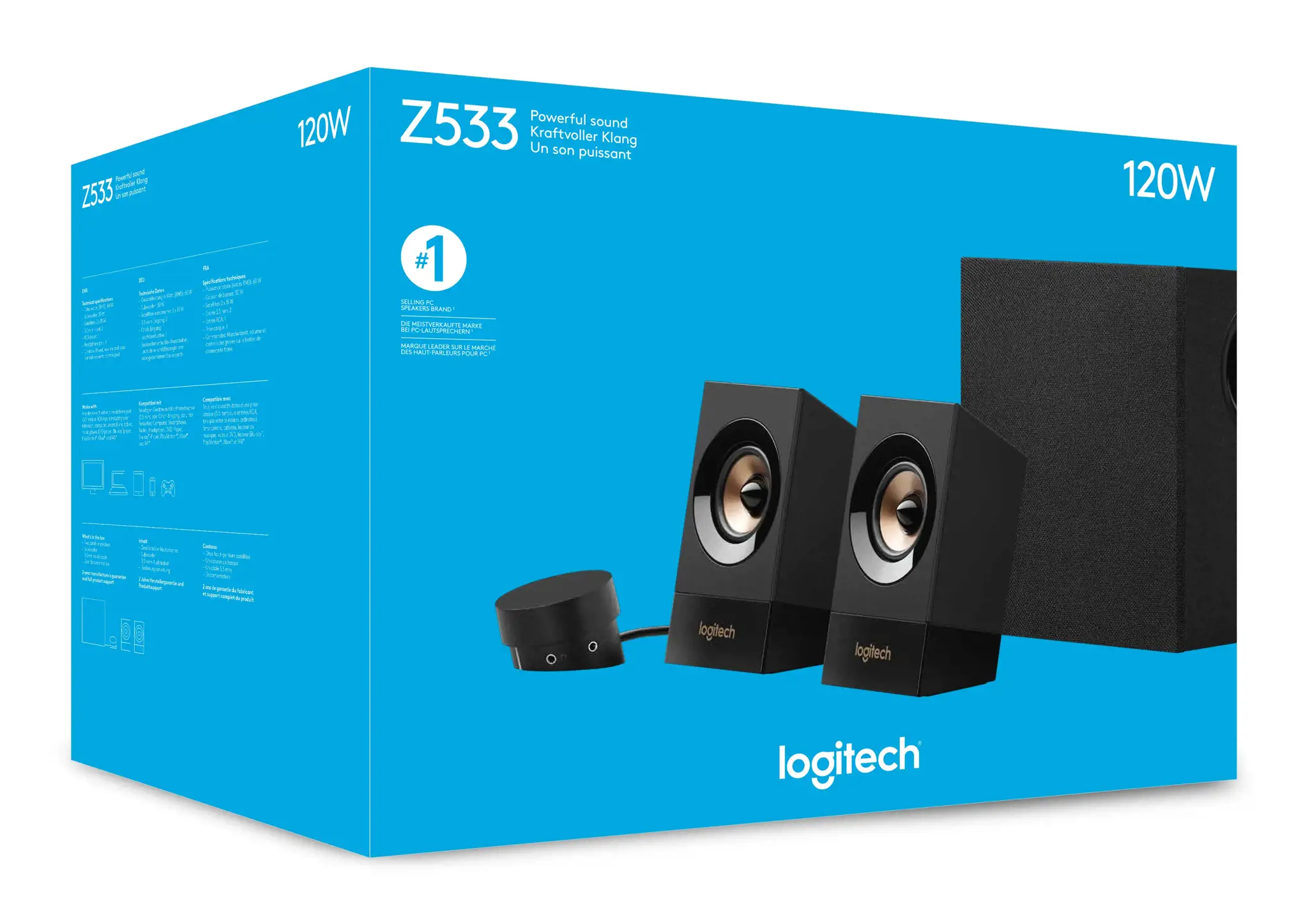 "Logitech Z533" galingas garsas, 2.1 kanalo, 60 W, universalus, juodas, 120 W, laidinis