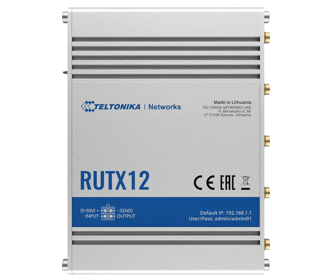 TELTONIKA RUTX12 Pramoninis 4G LTE maršrutizatorius Cat 6 Dual Sim 1x Gigabit WAN 3x Gigabit LAN WiFi 802.11 AC