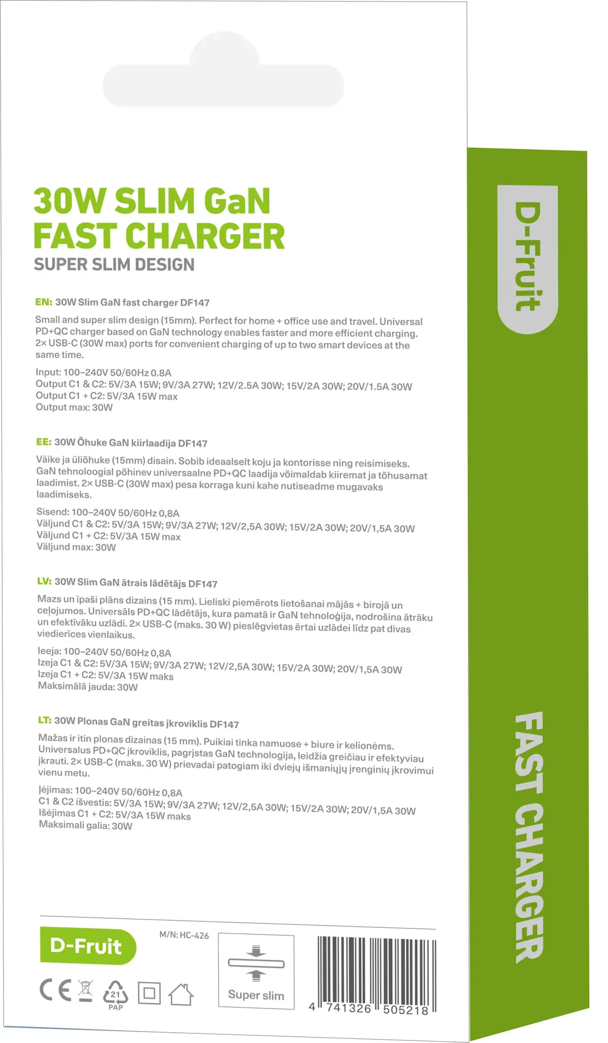 D-Fruit charger 30W 2xUSB-C DF147