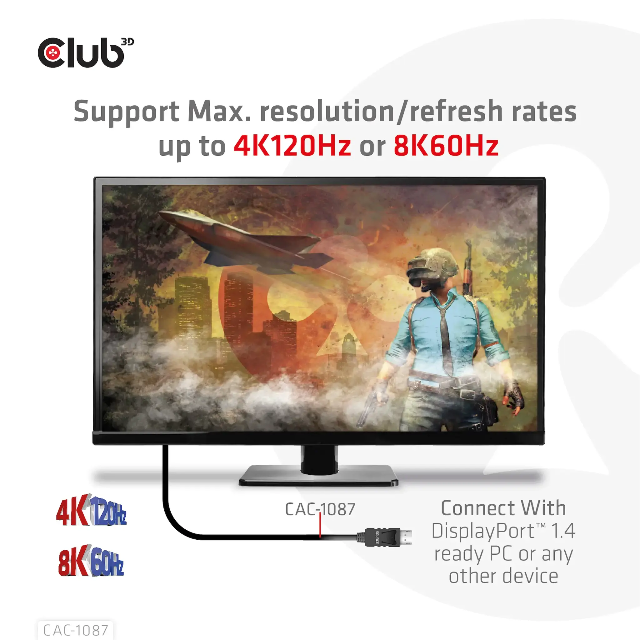 CLUB3D DisplayPort 1.4 to HDMI 4K120Hz or 8K60Hz HDR10 Cable M/M 3m/9.84ft, 3 m, DisplayPort, HDMI, Male, Male, Straight