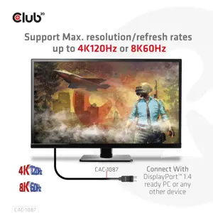 CLUB3D DisplayPort 1.4 to HDMI 4K120Hz or 8K60Hz HDR10 Cable M/M 3m/9.84ft, 3 m, DisplayPort, HDMI, Male, Male, Straight