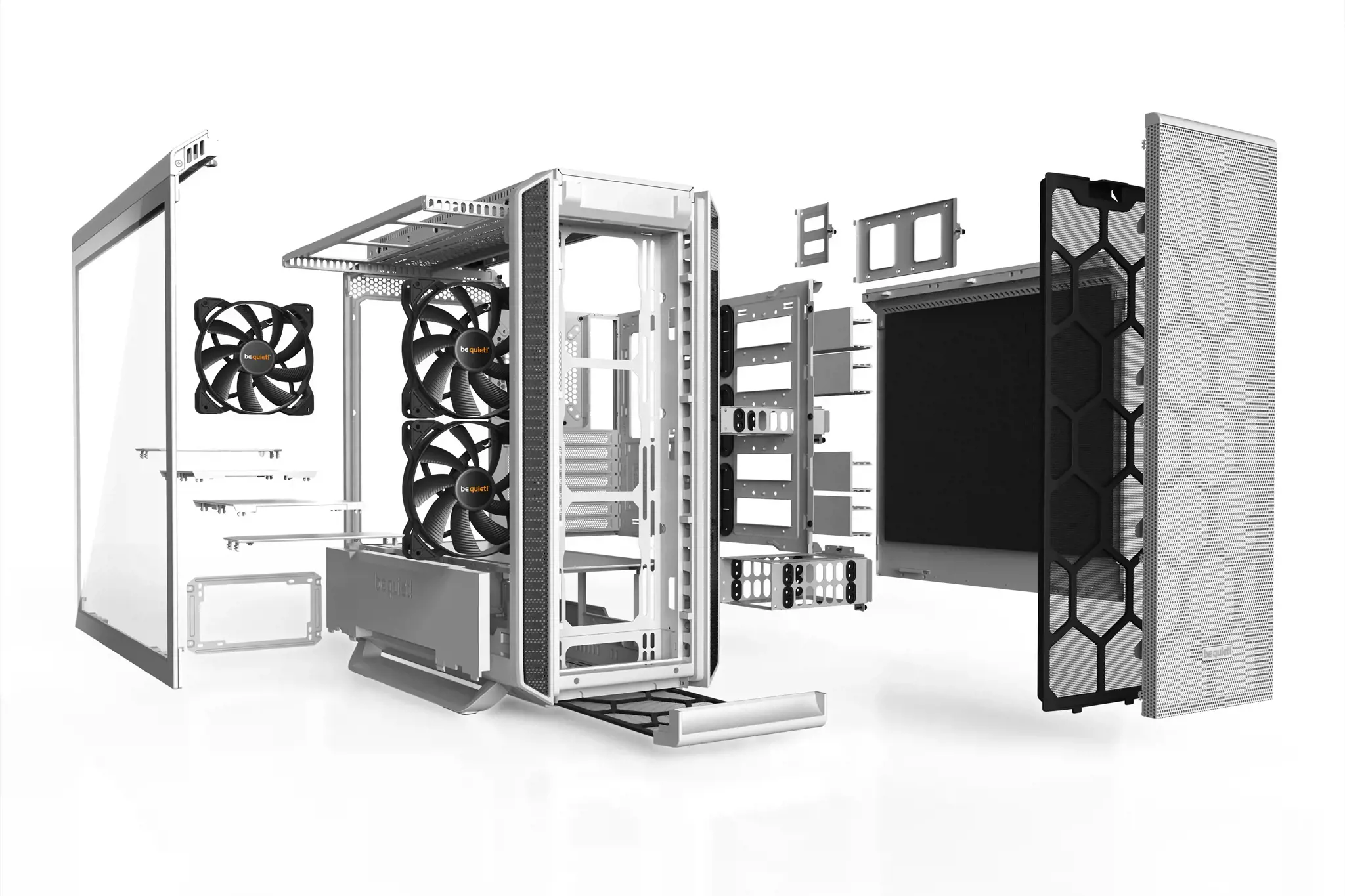 Būkite tylūs! Tylus pagrindas 802 Window White, Midi Tower, PC, Baltas, ATX, EATX, micro ATX, Mini-ITX, Akrilonitrilo-butadieno stirenas (ABS), Plienas, 18,5 cm