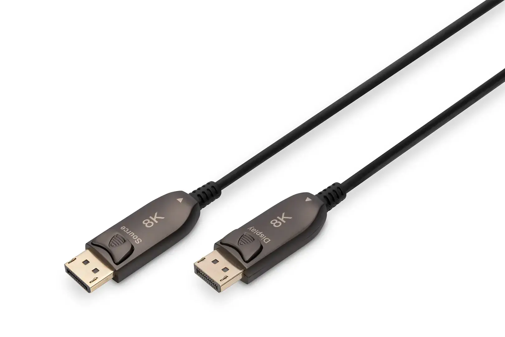 ASSMANN DisplayPort AOC hibridinio pluošto jungiamasis kabelis M/M 10 m UHD 8K60Hz CE aukso spalvos bl