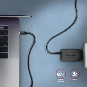 Axagon Duomenų perdavimo ir įkrovimo USB 3.2 Gen 1 kabelis, ilgis 1 m. PD 60 W, 3 A. Juodos spalvos pintas.