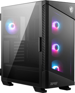 MSI MPG MPG VELOX 100R Mid Tower žaidimų kompiuterių korpusas "Juodas, 4x 120 mm ARGB ventiliatoriai, 1-6 ARGB šakotuvas, ARGB apšvietimo juosta, C tipo USB, grūdintas stiklas, centrinis, E-ATX, ATX, mATX, mini-ITX", Midi Tower, kompiuteris, juodas, ATX, žaidimų, 1x 120 mm
