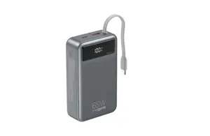 Gembird PB20-PD65-LCD-01 Fast charging power bank with integrated cables, 65W, 20000 mAh, black