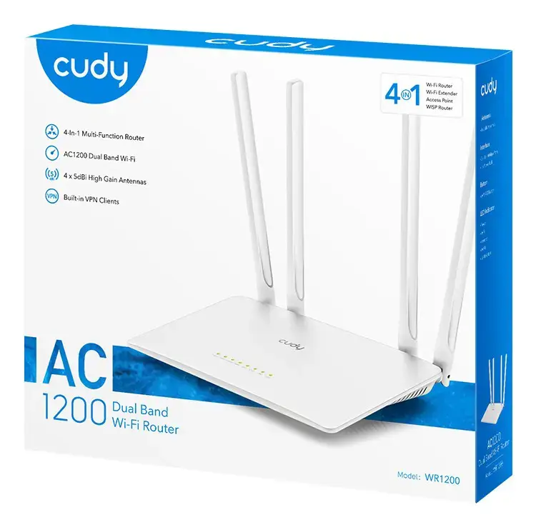 Cudy WR1200 belaidis maršrutizatorius Fast Ethernet Dviejų dažnių (2,4 GHz / 5 GHz) baltas