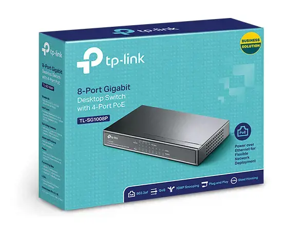"TP-Link" 8 prievadų "Gigabit" stalinis PoE komutatorius su 4 prievadais, "Gigabit Ethernet" (10/100/1000), maitinimas per Ethernet (PoE)