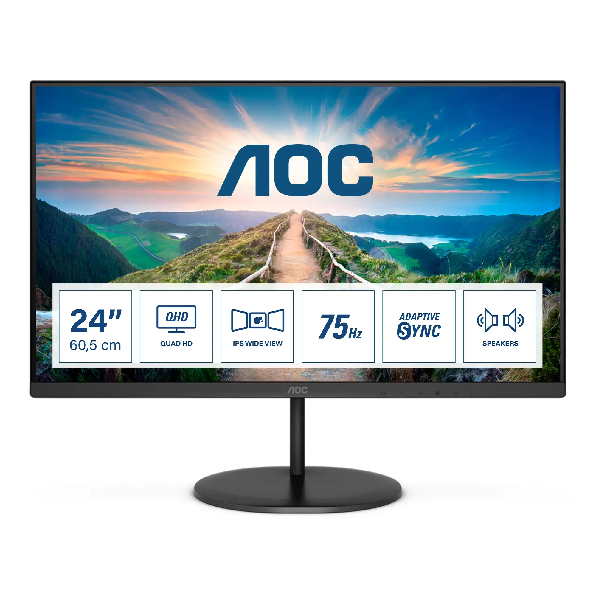Monitorius AOC V4 Q24V4EA, 60.5 cm (23.8"), 2560 x 1440 pixels, 2K Ultra HD, LED, 4 ms, Black