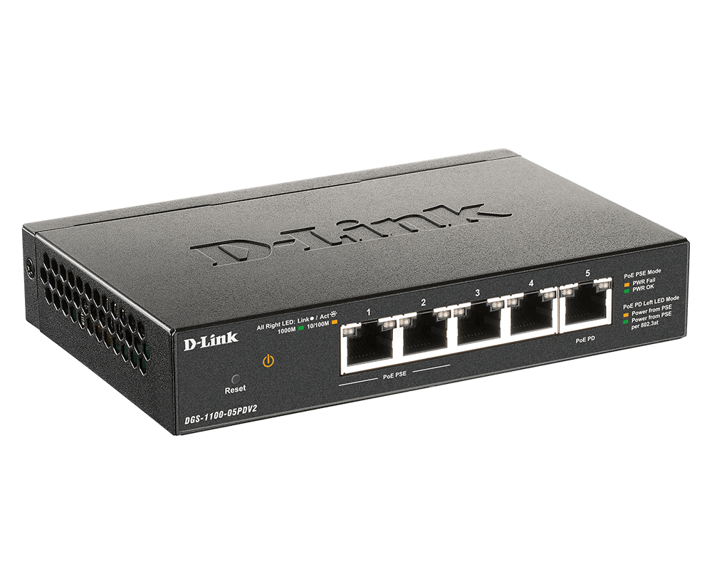 D-Link DGS-1100-05PDV2, valdomas, Gigabit Ethernet (10/100/1000), dvipusis, maitinimas per Ethernet (PoE)