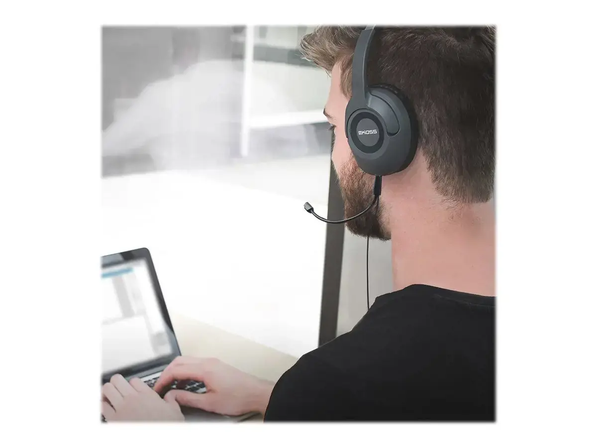 "Koss" ausinės SB42 USB laidinės, ant ausų, su mikrofonu, A tipo USB, juodos/pilkos spalvos