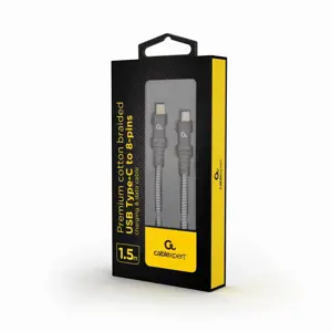 GEMBIRD CC-USB2B-CM8PM-1.5M Aukščiausios kokybės medvilninis pintas 1,5 m ilgio įkrovimo duomenų kabelis iš C tipo USB į 8 kontaktų