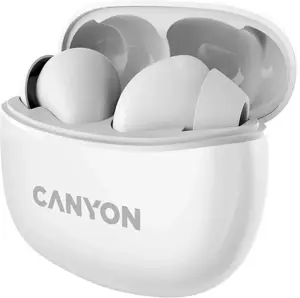 "Canyon" TWS-5 "Bluetooth" ausinės su mikrofonu, BT V5.3 JL 6983D4, dažnių diapazonas: 20Hz-20kHz, baterija "EarBud" 40mAh*2+įkrovimo dėklas 500mAh, C tipo laido ilgis 0,24 m, dydis: 58,5*52,91*25,5 mm, 0,036 kg, baltos spalvos