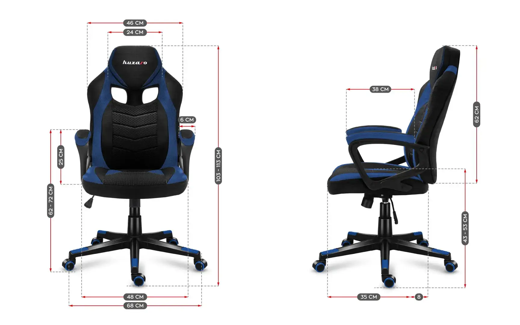 Huzaro FORCE 2.5 BLUE MESH Žaidimų fotelis Tinklinė sėdynė Juoda, mėlyna