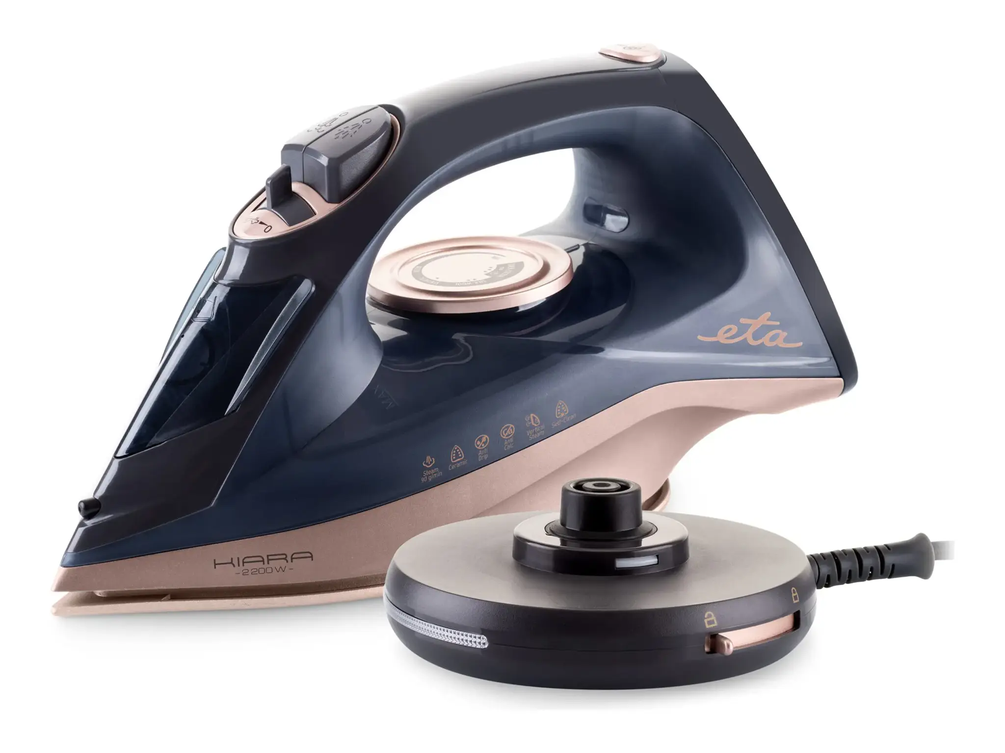 ETA Iron Kiara ETA127690000 Belaidis garų lygintuvas, 2200 W, vandens bakelio talpa 220 ml, nepertraukiamas garų srautas 40 g/min, juodas