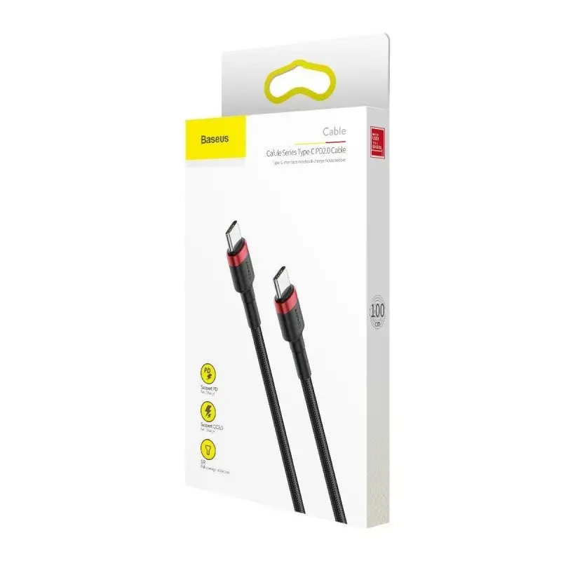 Baseus Cafule Cable Durable Nylon Cord USB-C PD / USB-C PD PD2.0 60W 20V 3A QC3.0 1M Black-Red (Black-Red)