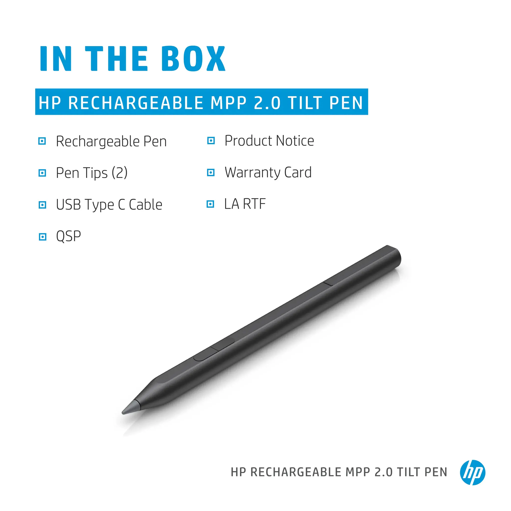 HP Rechargeable MPP 2.0 Tilt Pen (Black), Laptop, HP, Black, 1 month(s), 10 g, 149.5 mm