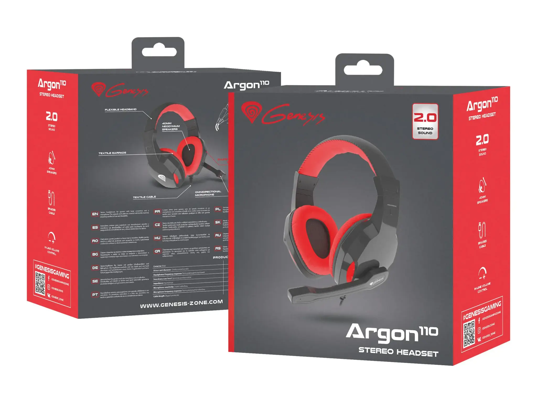 NATEC NSG-1437 GENESIS GENESIS Žaidimų ausinės ARGON 110 Stereo Black-Red