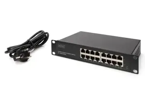 Digitus 16 prievadų Gigabit Ethernet komutatorius DN-80115 10/100/1000 Mbps (RJ-45), nevaldomas, montuojamas į stovą, maitinimo šaltinio tipas Vidinis, Ethernet LAN (RJ-45) prievadai 16