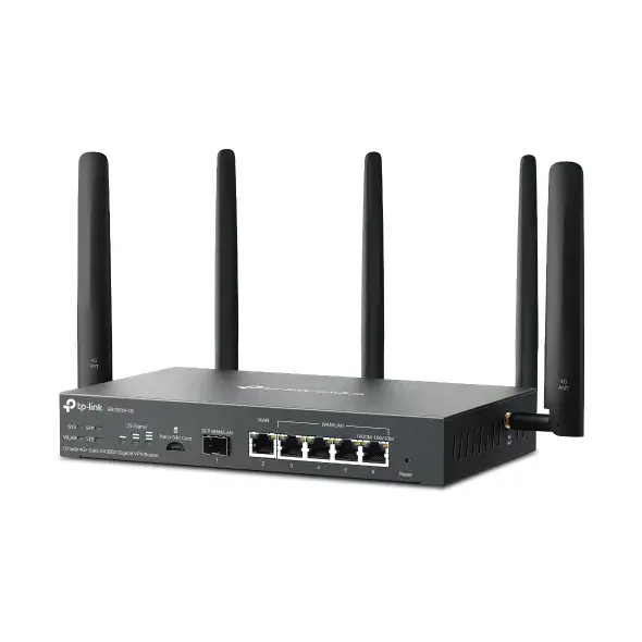TP-Link Omada 4G+ Cat6 AX3000 Gigabit VPN Router, Wi-Fi 6 (802.11ax), Dual-band (2.4 GHz / 5 GHz), Ethernet LAN, 4G, Black, Desktop/pole router