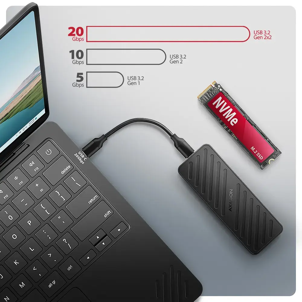 AXAGON USB-C 20Gbps - M.2 NVMe SSD ARMORED Box | EEM2-20G