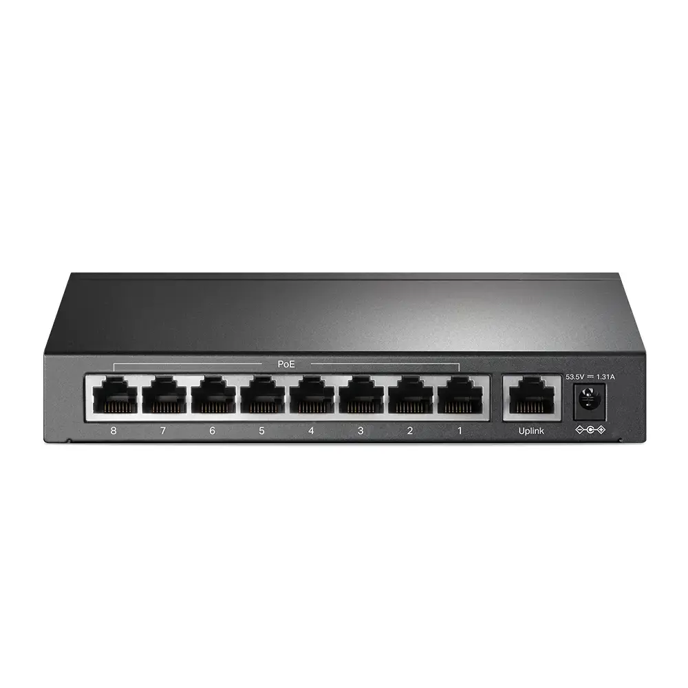 "TP-Link" 9 prievadų 10/100 Mbps stalinis komutatorius su 8 prievadais PoE+, nevaldomas, Fast Ethernet (10/100), maitinimas per Ethernet (PoE)