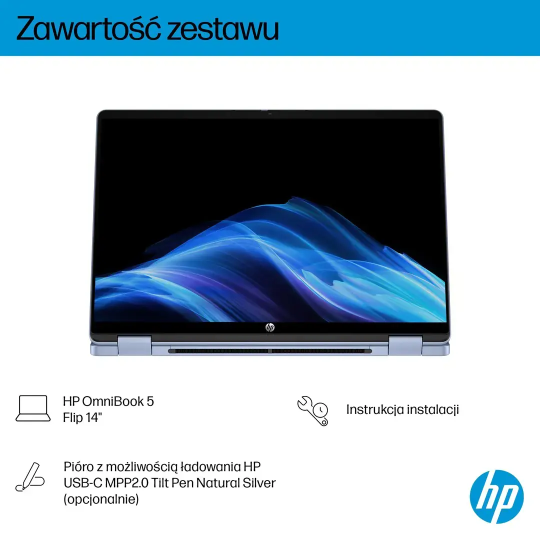HP OmniBook 5 Flip 14-fp0004nw Intel Core 5 120U 2-in-1 Laptop 35.6 cm (14") 2K Touchscreen 16 GB LPDDR5 SDRAM 512 GB SSD Wi-Fi 6 (802.11ax) Windows 11 Home Blue