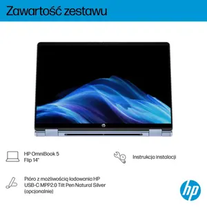 HP OmniBook 5 Flip 14-fp0004nw Intel Core 5 120U 2-in-1 Laptop 35.6 cm (14") 2K Touchscreen 16 GB LPDDR5 SDRAM 512 GB SSD Wi-Fi 6 (802.11ax) Windows 11 Home Blue