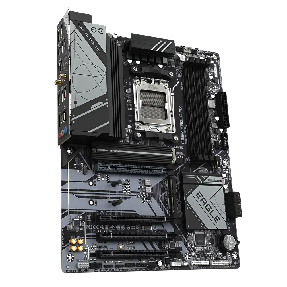 GIGABYTE B650 EAGLE AX Motherboard - Supports AMD Ryzen 7000 CPUs, 12+2+2 Phases Digital VRM, up to 7600MHz DDR5 (OC), 1xPCIe 5.0 + 2xPCIe 4.0 M.2, Wi-Fi 6E 802.11ax, GbE LAN, USB 3.2 Gen2, AMD, Socket AM5, AMD Ryzen™ 5, AMD Ryzen 7 7th Gen, AMD Ryzen 9 7th Gen, Socket AM5, 192 GB, DDR5-SDRAM