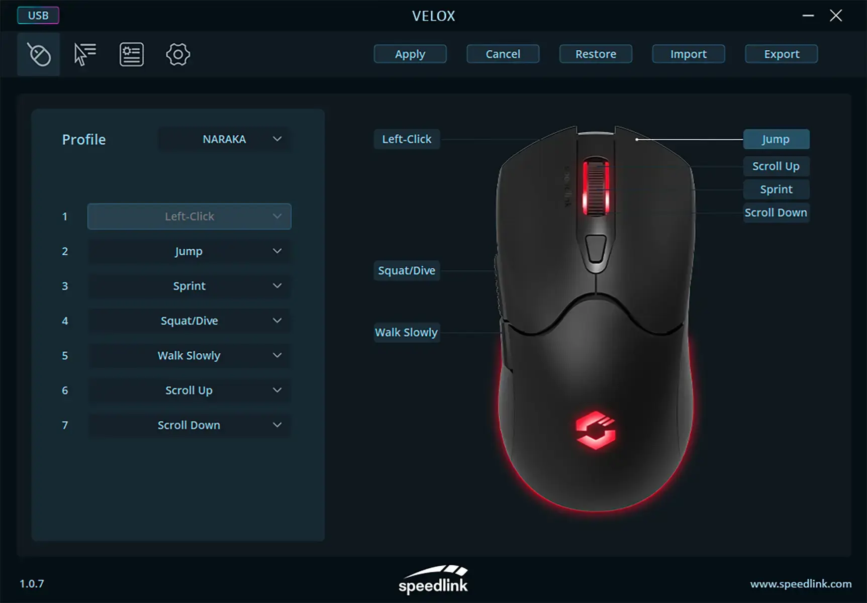 Speedlink wireless mouse Velox RGB, black (SL-680102-BK)